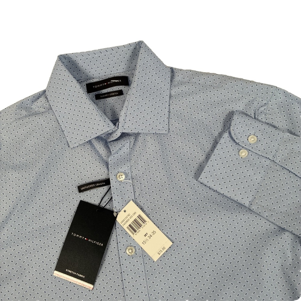 Tommy Hilfiger Mens Slim Fit Stretch Paisley Shirt Untucked Sz M 15.5 34-35 New